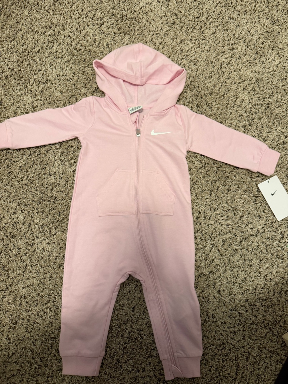 Nike Baby Pink Club Fleece Hooded Coverall 12M NWT